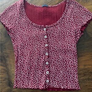 Brandy Melville Red Floral Button-Down Shirt